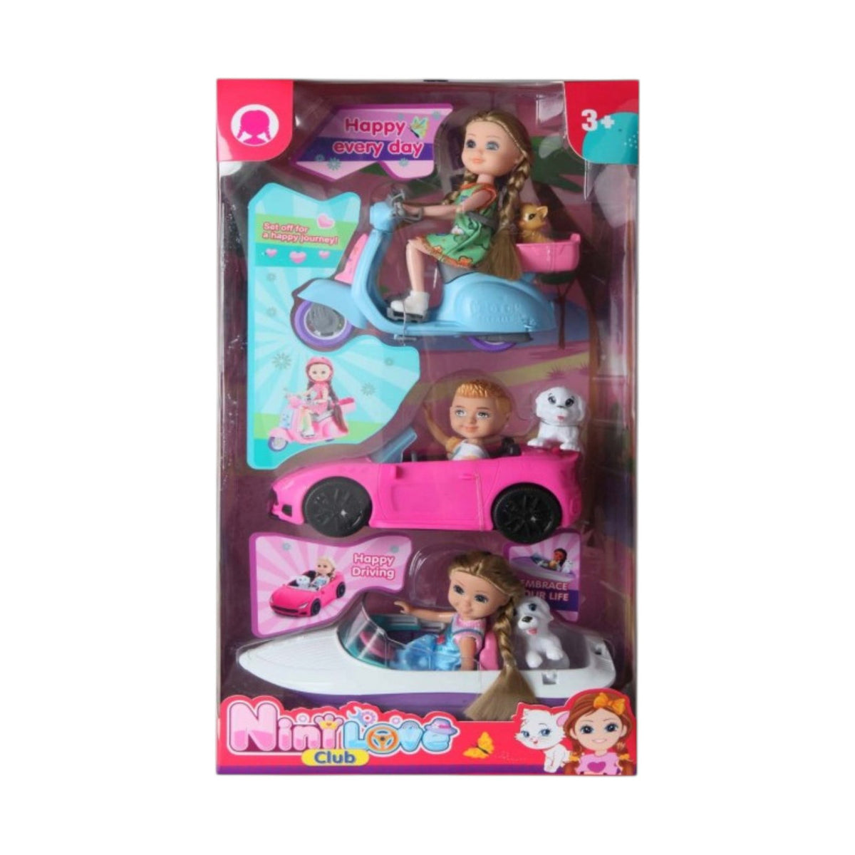 Nimi Love Club Doll Vehicle Playset with Motorcycle, Car & Boat | 55882