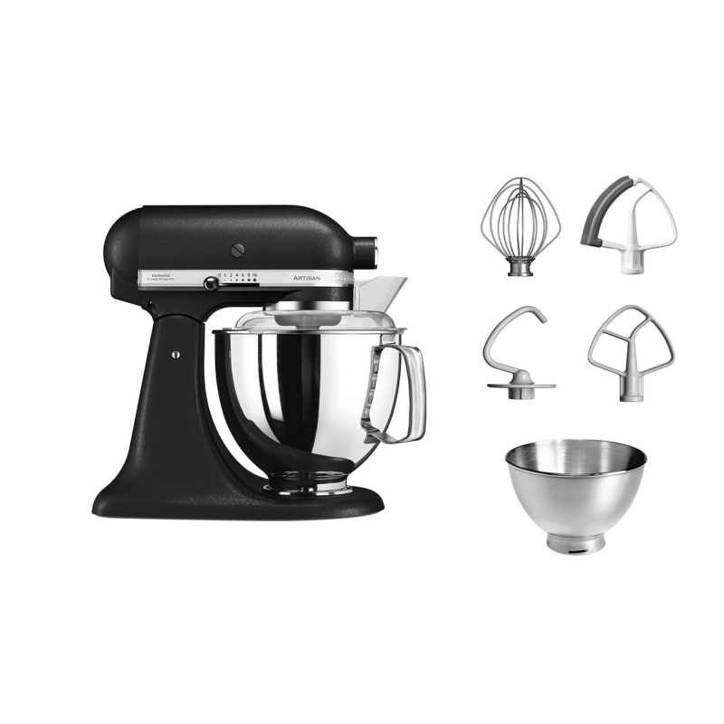 KitchenAid Tilt-Head Artisan Mixer Cast Iron Black 4.8L + 3L Bowl + Flex Edge Beater | 5KSM175PSEBK