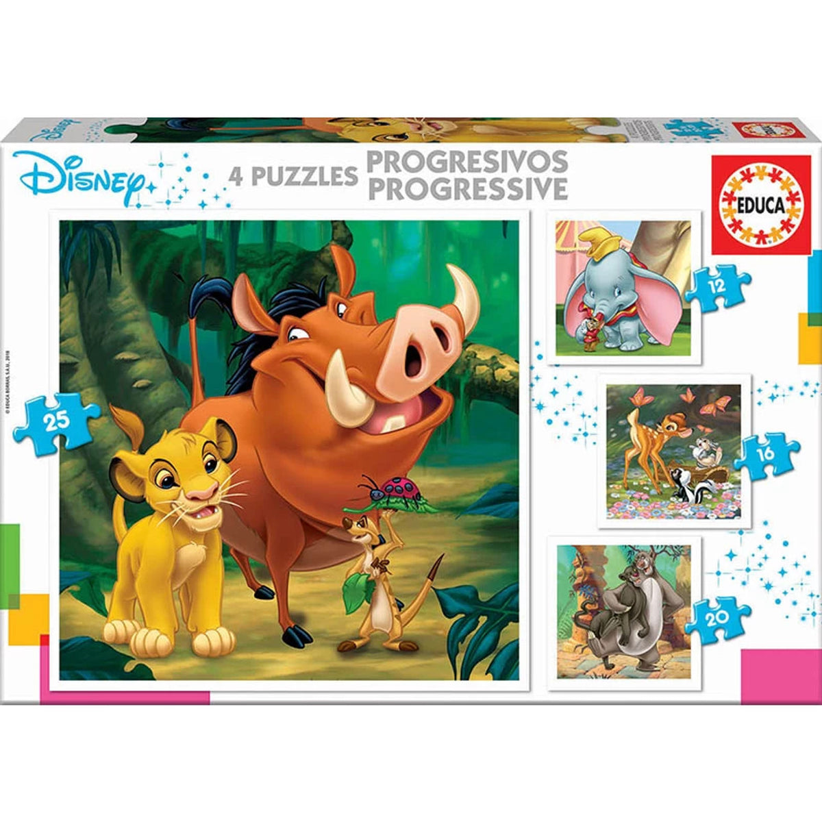 Educa Disney 4 Progressive Puzzles - Lion King + Classic Disney Scenes | 18104