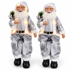 Christmas Light-Up Sitting Santa Claus Decoration Silver | CK9184-28S-S