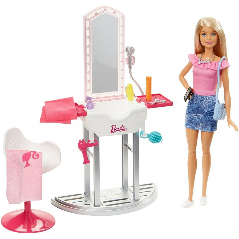 Barbie Beauty Salon Playset with Blonde Doll & Accessories | FJB36