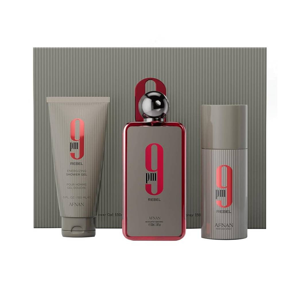 طقم هدايا أفنان 9 مساءً ريبل للرجال - عطر أو دو بارفان 100 مل + جل استحمام 150 مل + بخاخ مزيل عرق 150 مل