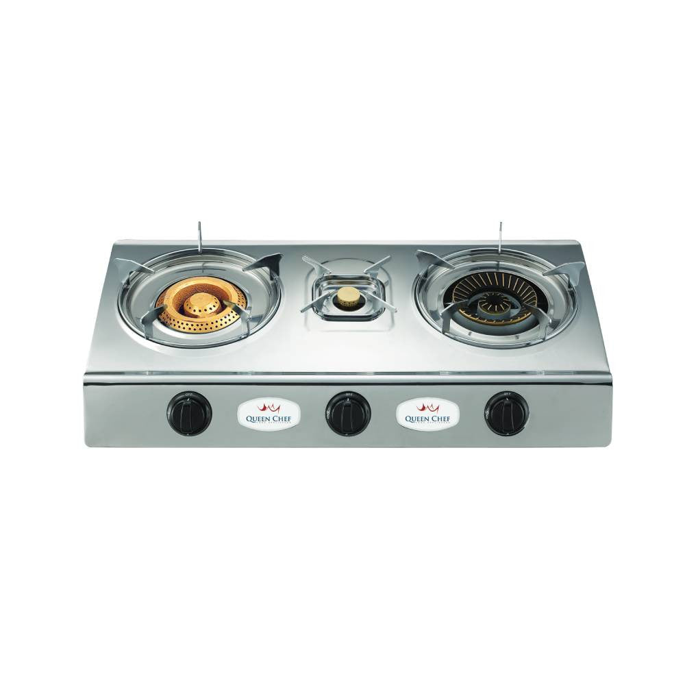 Queen Chef 3-Burner Table Top Gas Stove - Stainless Steel | QCGS-03S
