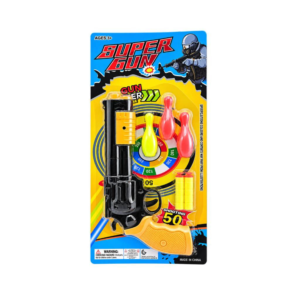 Kids Super Gun Pistol Shooting Playset with Darts & Bowling Pins | 007CN