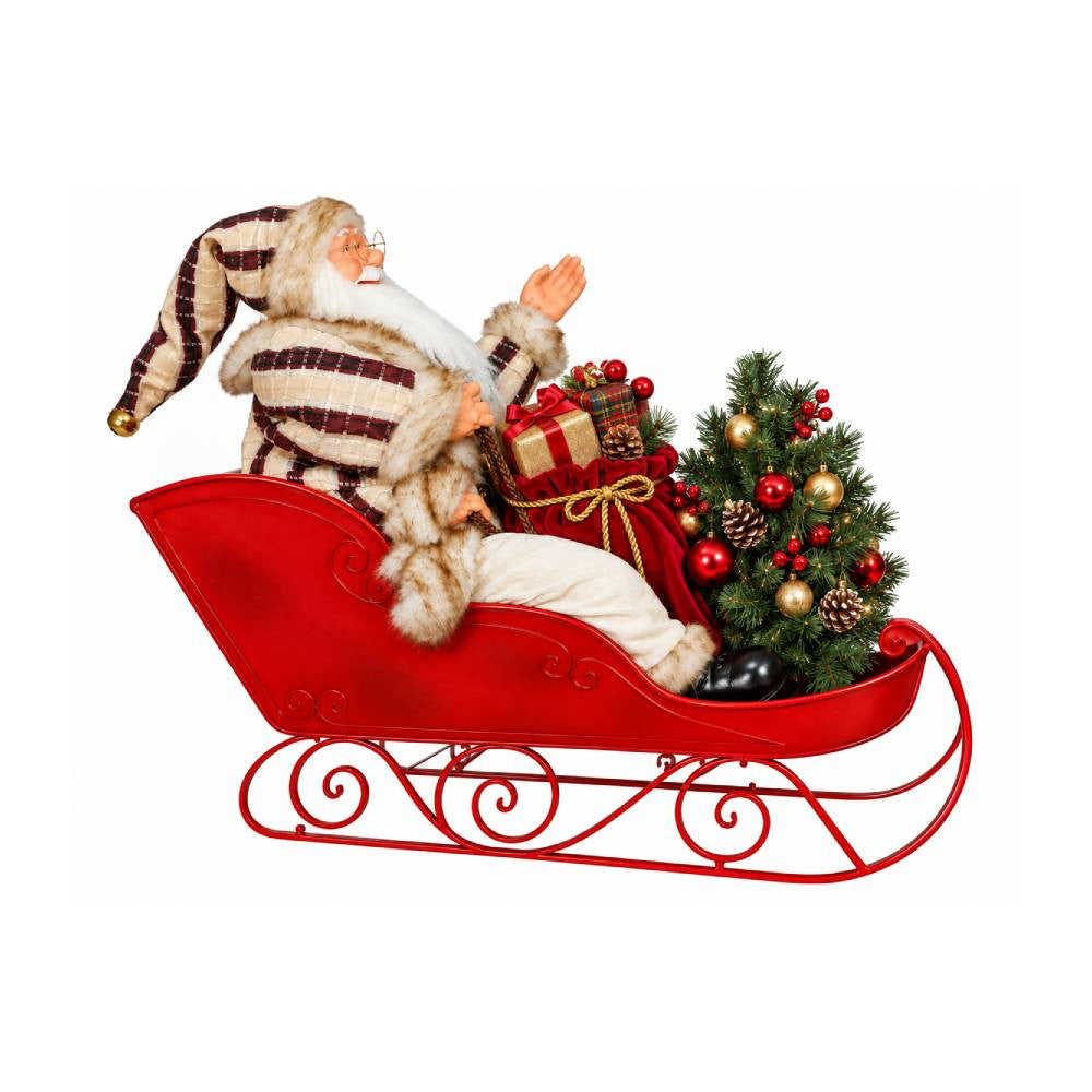 Santa Claus Christmas Sleigh Decoration with Gift Bag & Tree | S17250