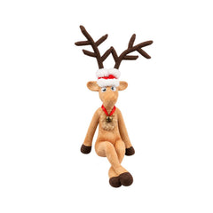 Christmas Seated Reindeer Plush Decoration with Santa Hat & Bell | 67809814