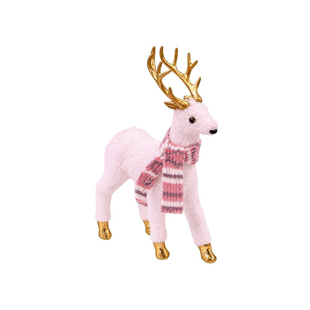 Pink Reindeer Christmas Decoration with Gold Antlers & Knitted Scarf | AL-X06A05-5