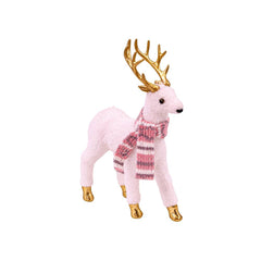Pink Reindeer Christmas Decoration with Gold Antlers & Knitted Scarf | AL-X06A05-5
