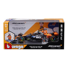 Bburago McLaren MCL38 Japan GP Livery #4 Lando Norris 1:24 Die-Cast Model Car with Driver Figurine | 18-28040N