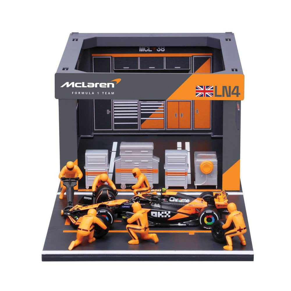 Bburago McLaren MCL38 #4 Lando Norris Miami Grand Prix 2024 Pit Pass 1:43 Die-Cast Model Set | 18-38451N