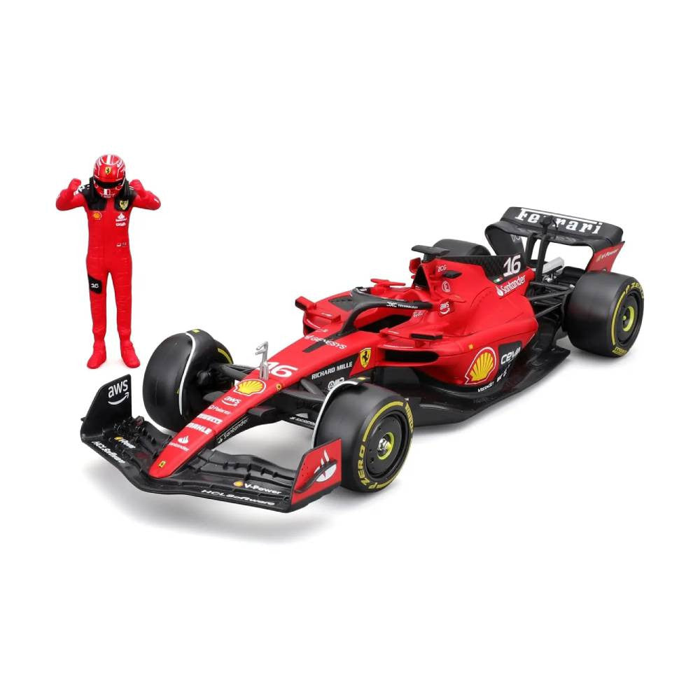 Bburago Ferrari SF-23 #16 Charles Leclerc 1:24 Die-Cast Model Car with Driver Figurine | 18-26809L
