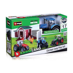 Bburago Farmland Chicken Coop Play Set with New Holland T7.315 HD Tractor - 17 Pieces | 18-31681