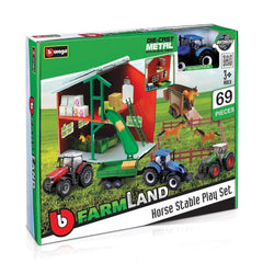 Bburago FramLand Horse Stable Play Set with New Holland T7.315 HD Tractor - 69 Pieces