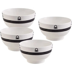 Benetton Set 4 Pc Bowls 650ML New Bone China Black & White Be |  BE-0255