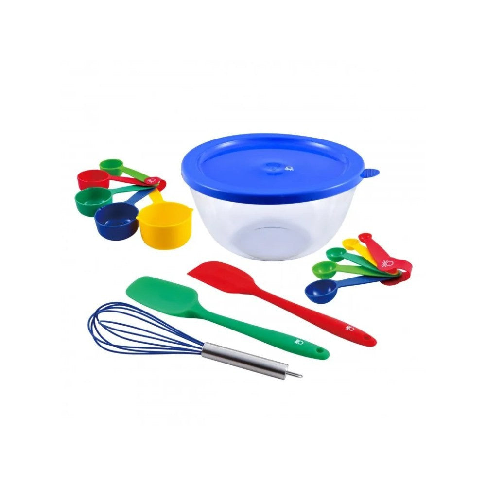 Benetton Home Set 14Pc Bowl (Bowl+Spoon+Spatula+Whisk+5 Measuring Cups+5 Measuring Spoons) High Borosilic | BE-0683