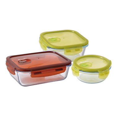 Benetton Set 3Pcs Food Container (400ML Round Green LID + 800ML Square Green LID +1000ML Rectangular Brown LID | BE-0891