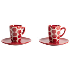 Benetton Set 4 Pc Coffee (2Cups 75ML + 2 Solid Colour Plates) Stoneware Red FW23 Be |  BE-2066