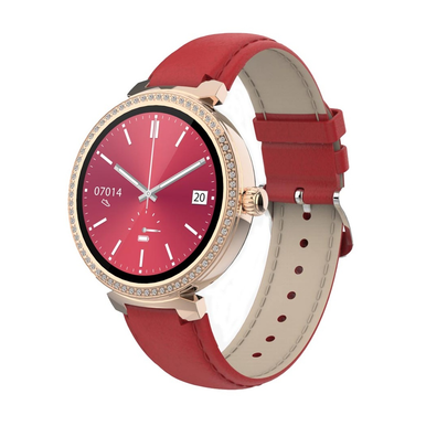 Porodo Belle Lady Smart Watch Rose Gold dial + Red Strap | PD-BELLE-RD