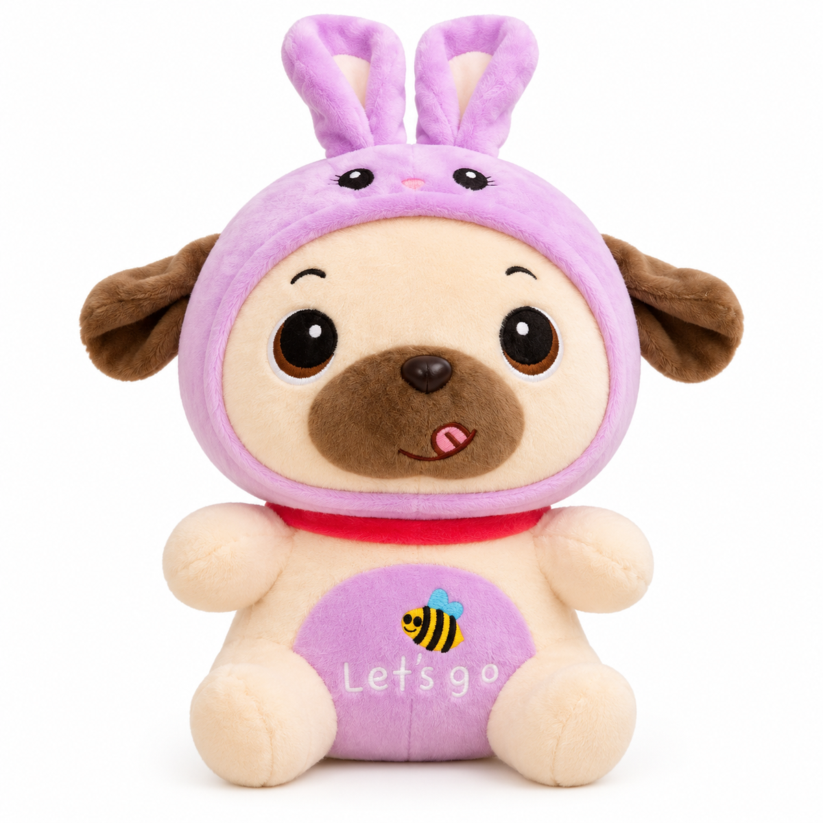 Cute Pug Plush Toy with Purple Bunny Hood | W3216