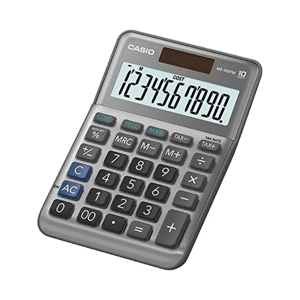 Casio MS-100FM — 10-Digit Mini Desktop Calculator — Grey | MS-100FM-W-DP