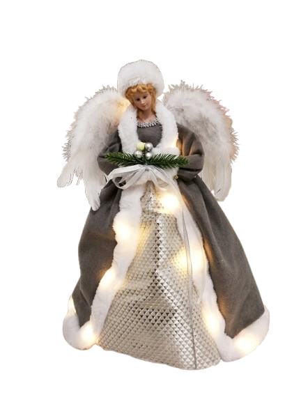 Light-Up Gray Christmas Angel Figurine with Feather Wings | ck9189-an02sl