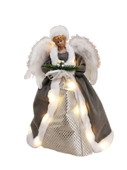 Light-Up Gray Christmas Angel Figurine with Feather Wings | ck9189-an02sl