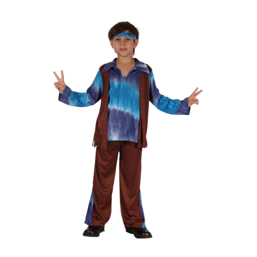 Hippie Child Costume (Shirt, Vest, Pants, Headband) - Small Size (110-120cm) | 98234