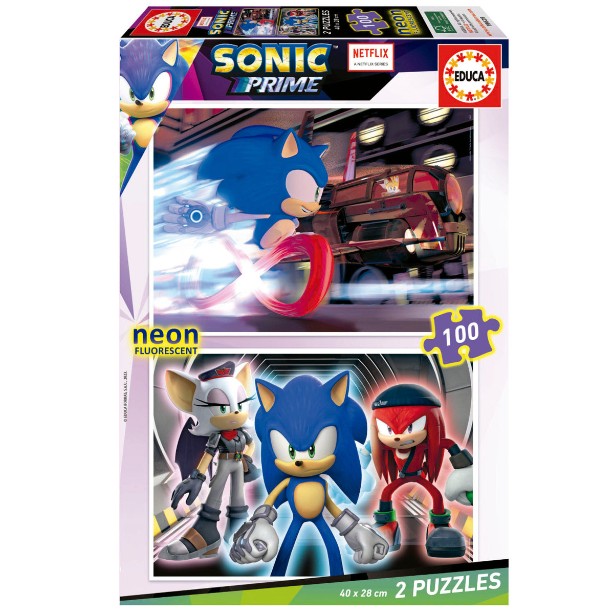 Educa Sonic Prime - 2 Puzzles 100 pcs (Neon Fluorescent) | 19629