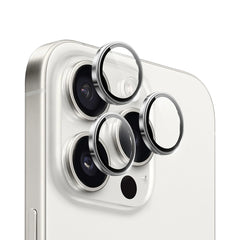 WIWU LG-005 Set For iPhone 15 Pro Max 6.7 3D Tempered Glass+Aluminum Alloy Frame Phone Lens Film Protector - White Titanium | LG-005-WT