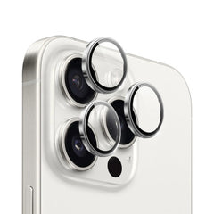 WIWU LG-005 Set For iPhone 15 Pro Max 6.7 3D Tempered Glass+Aluminum Alloy Frame Phone Lens Film Protector - White Titanium | LG-005-WT