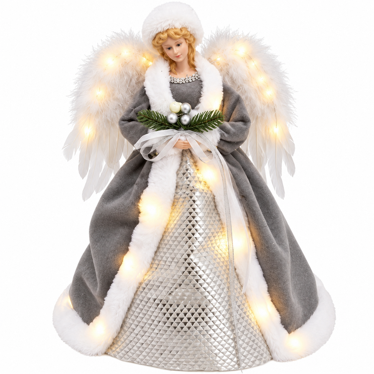 Light-Up Silver Christmas Angel Tree Topper | ck9184-an01s