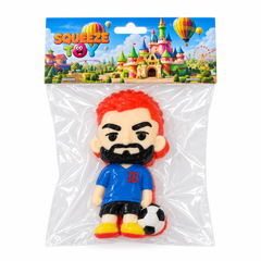 Squeeze Toy Soccer Player Figure - Red-Haired Bearded Blue No.10 With Football | AL1097