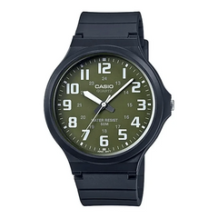 Casio Analog Watch – Black Case, Green Dial & Resin Strap | MW-240-3BVDF