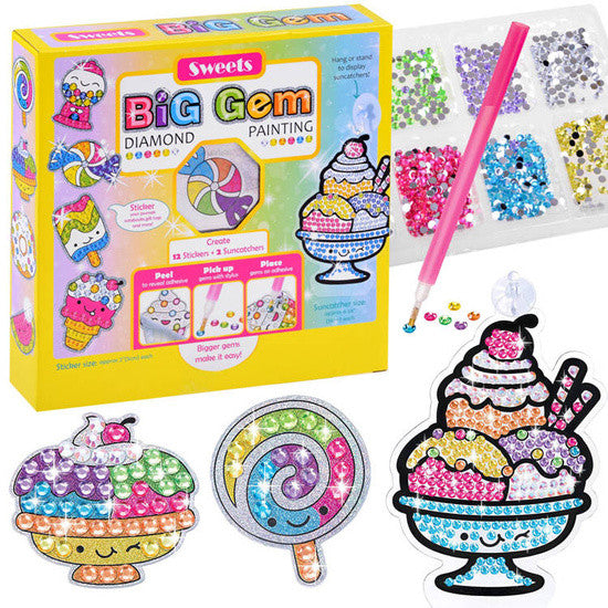 Sweets Big Gem Diamond Painting Kit 9071E — Kids Craft Set | 12 Stickers + 2 Suncatchers