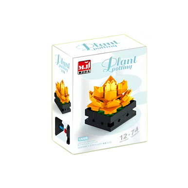 MJI, Creative LEGO-style construction sets, Mini Puzzle Bricks Desktop Succulents Potted Plant Building Blocks - 74 Pcs - Orange | MJI-13008