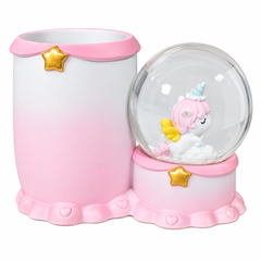 Unicorn Snow Globe Pen Holder - Pink | W3299