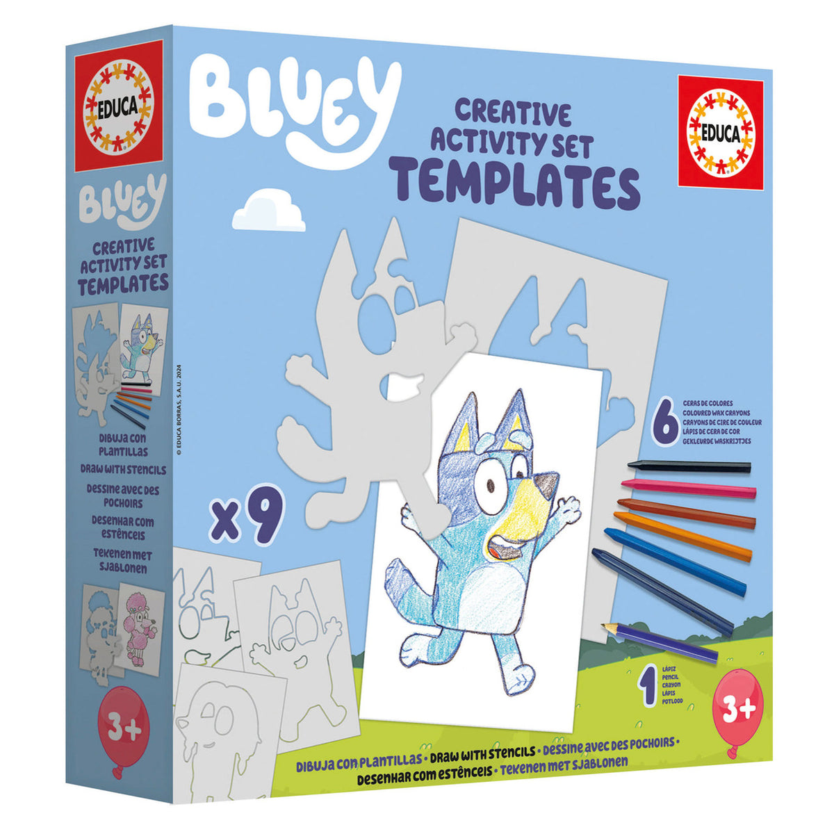 Educa 19886 -  Bluey Creative Activity Set Templates (9 Stencils + Crayons) | 19886