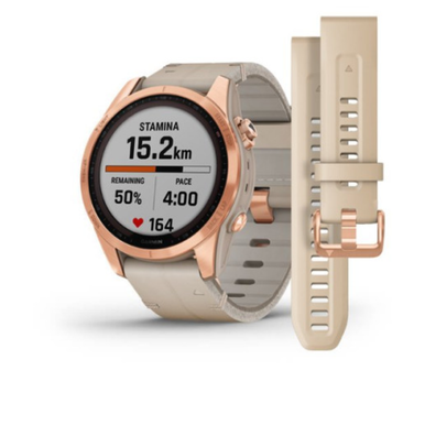 Garmin fÄnix 7S Sapphire Solar - Rose Gold Titanium with Limestone Leather Band - 42mm - Sapphire Solar | 010-02539-35