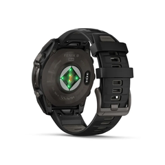 Garmin fenix 8 – 47mm Smartwatch - Sapphire, Carbon grey DLC titanium with Black/Pebble Grey Silicone Band | 010-02906-11