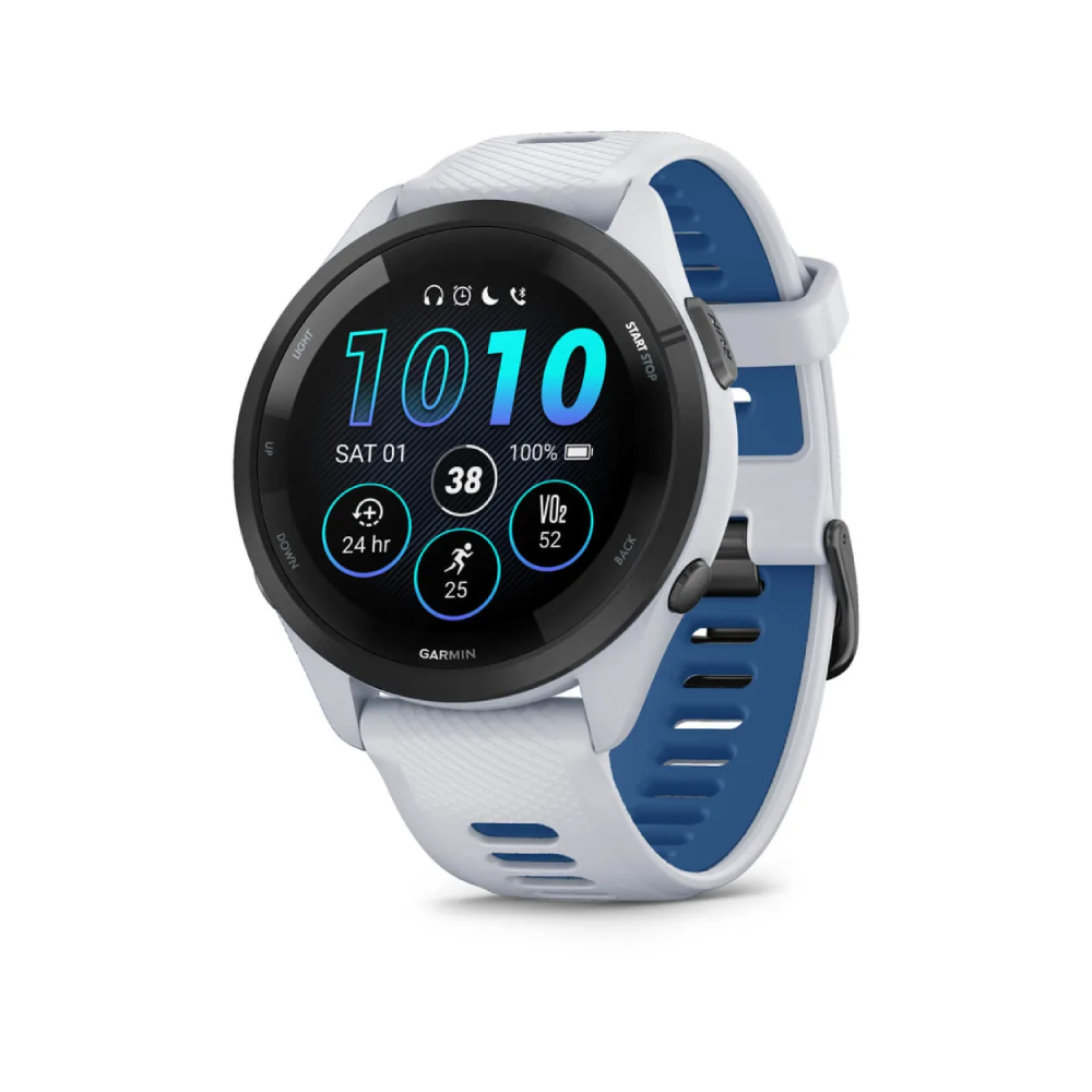 Garmin Forerunner 265 - Black Bezel with Whitestone Case and Whitestone/Tidal Blue Silicone Band | 010-02810-11