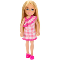 Barbie Club Chelsea Blonde Doll with Pink Checkered Dress | HXM95
