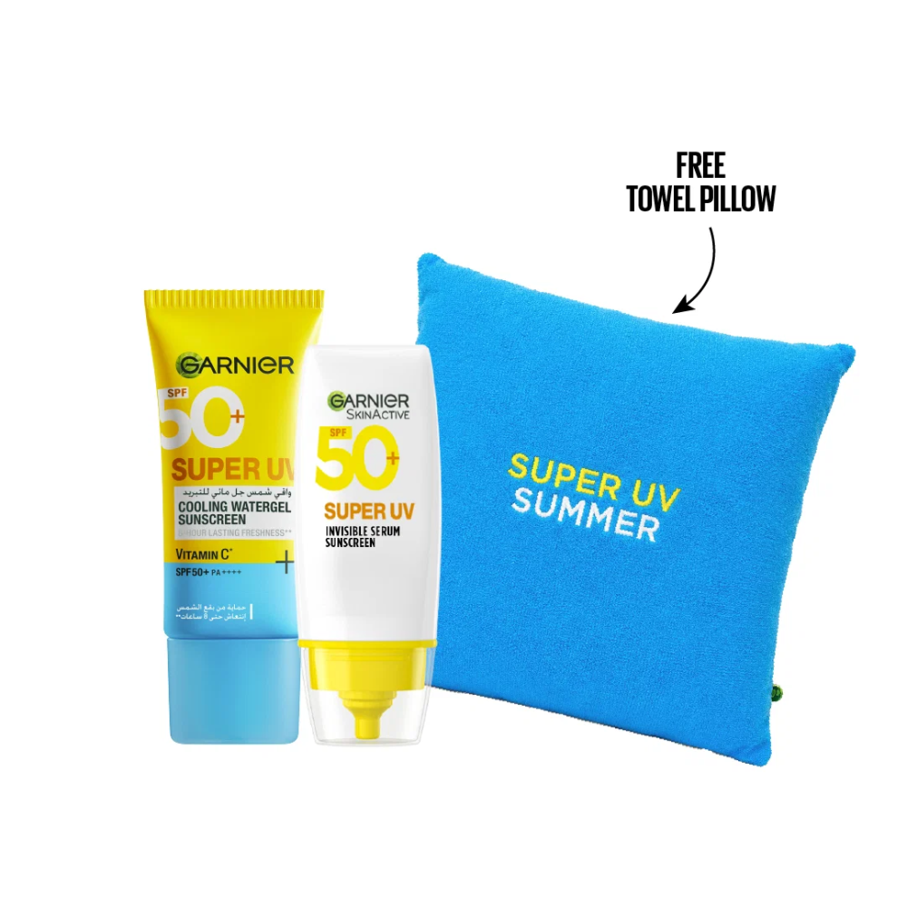 Garnier Super UV Cooling Gel + Invisible Serum Vitamin C Sunscreen Duo Bundle + Free Tote