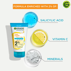 Garnier Fast Clear [2%] Salicylic Acid & Vitamin C 3-in-1 Anti-Acne Exfoliating Wash - 150ml