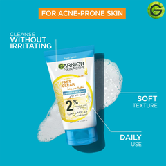Garnier Fast Clear [2%] Salicylic Acid & Vitamin C 3-in-1 Anti-Acne Exfoliating Wash - 150ml