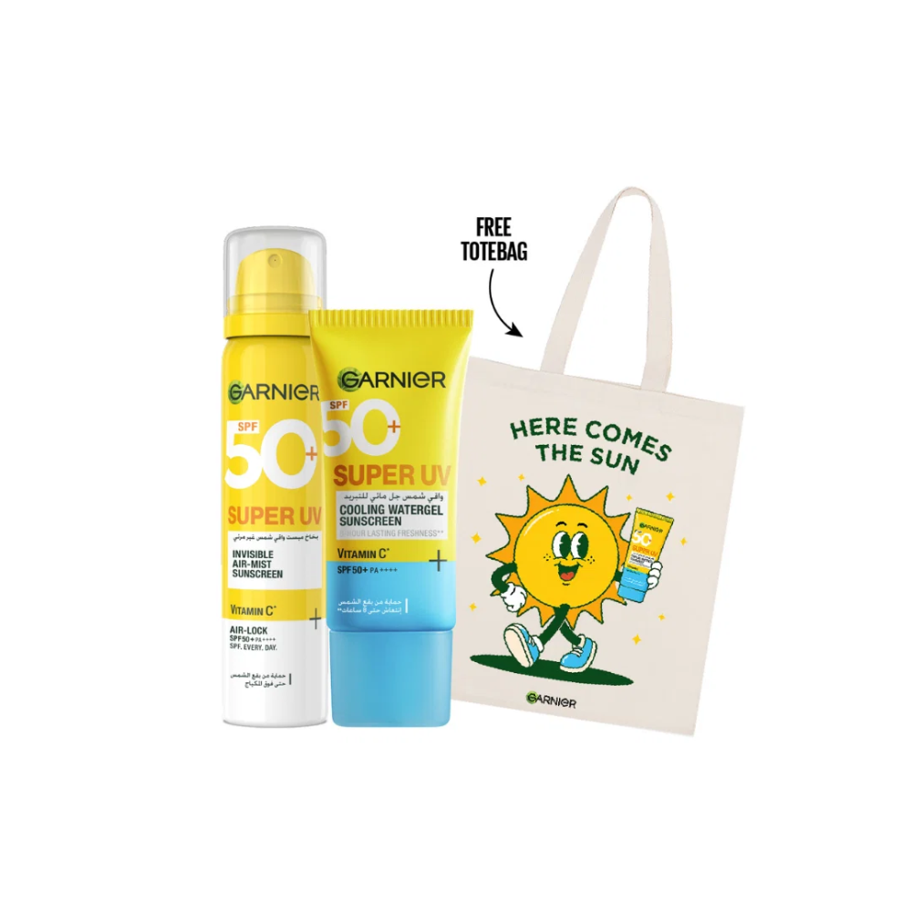 Garnier Super UV Cooling Gel And Invisible Air Mist Sunscreen Duo Bundle + Free Tote