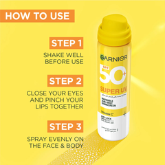 Garnier Super UV Invisible Air Mist Face & Body Sunscreen With SPF 50+ For All Skin Types - 75ml