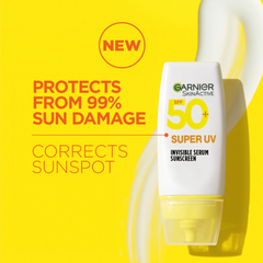 Garnier Super UV Invisible Serum Sunscreen With SPF50 For All Skin Types - 30ml