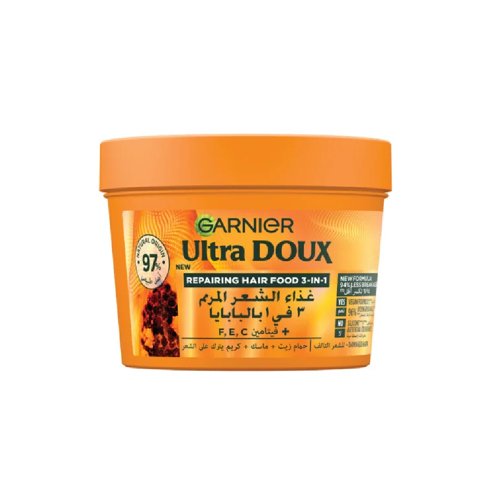 Garnier Ultra Doux Papaya Vegan Hair Food 3-in-1 Mask For Damaged Hair - Vitamins C, E & F