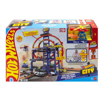Hot Wheels Toy Car Track Set with Die-Cast Car & Helicopter