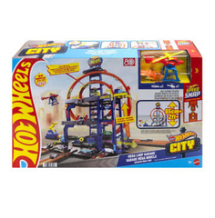 Hot Wheels Toy Car Track Set with Die-Cast Car & Helicopter